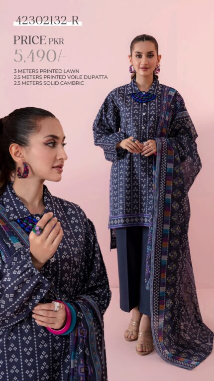 Nishat Lawn 2025 – 3-Piece Unstitched Summer Suit – 10 Design